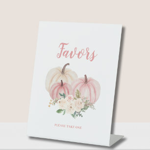 Pink Little Pumpkin Baby Shower Favor Pedestal Sign