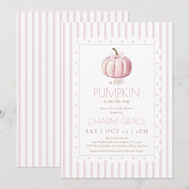 Pink Little Pumpkin Baby Shower Invitation (Front/Back)