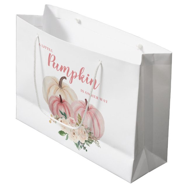 Pink Little Pumpkin Baby Shower Large Gift Bag (Front Angled)