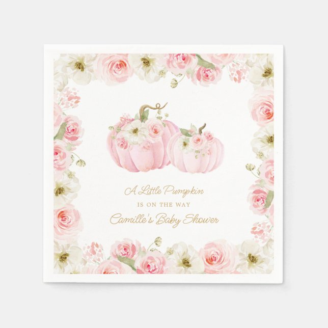 Pink Little Pumpkin Baby Shower Napkin (Front)