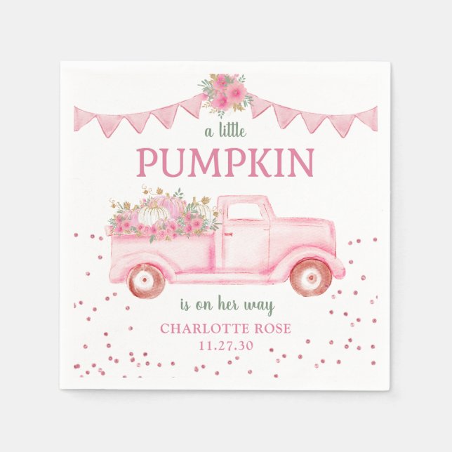 Pink Little Pumpkin Baby Shower Napkins (Front)
