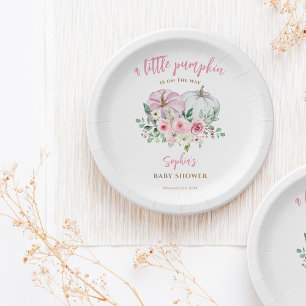 Pink Little Pumpkin Baby Shower Paper Plate