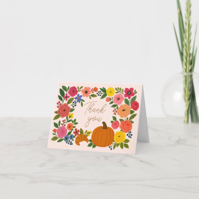 Pink Little Pumpkin Baby Shower Thank You Card (Front)