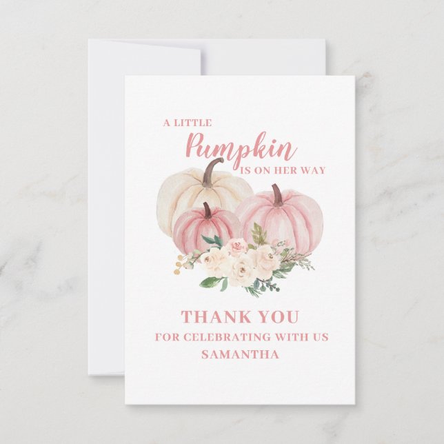 Pink Little Pumpkin Baby Shower  Thank You Card (Front)