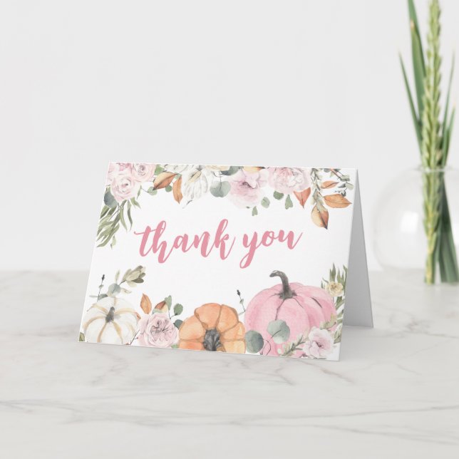 Pink Little Pumpkin Baby Shower  Thank You Card (Front)