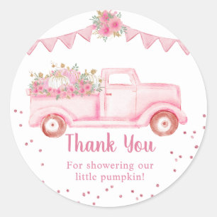 Pink Little Pumpkin Baby Shower Thank You Classic Round Sticker