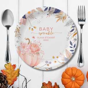 Pink little pumpkin baby sprinkle paper plate