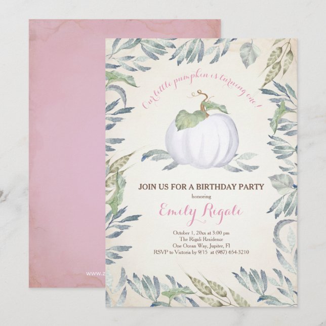 Pink Little Pumpkin BIRTHDAY PARTY Invitation (Front/Back)
