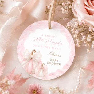 Pink Little Pumpkin Bow Baby Shower Favour Tags