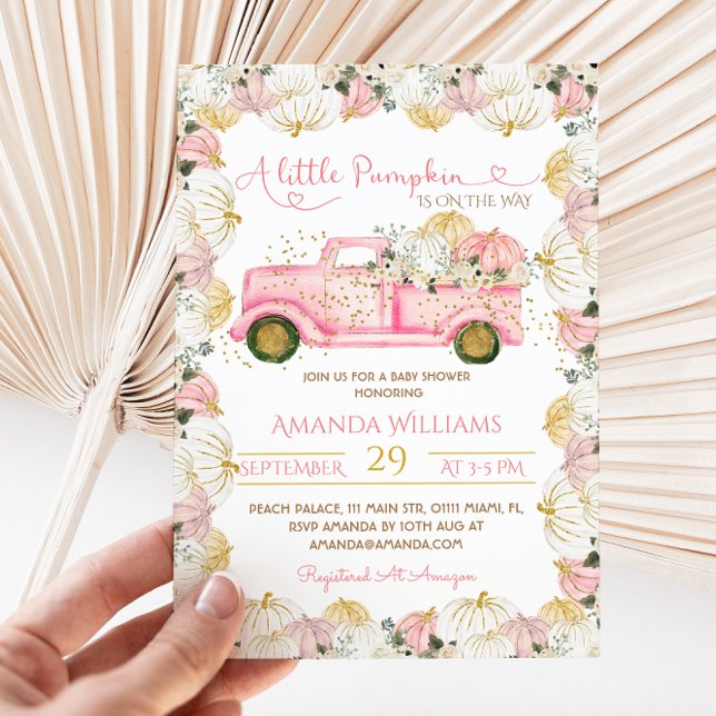 Pink Little Pumpkin Fall Baby Shower Invitation (Creator Uploaded)