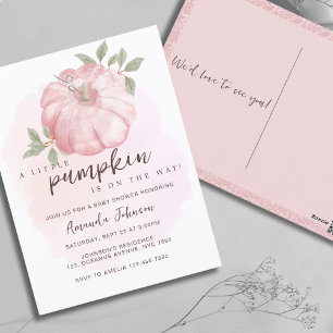 Pink Little Pumpkin Fall Baby Shower Invitation Postcard