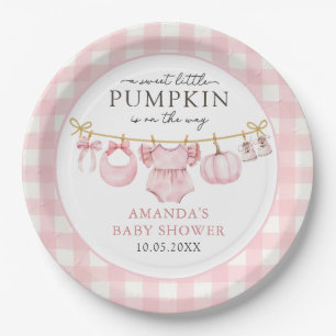 Pink Little Pumpkin Fall Baby Shower Paper Plate