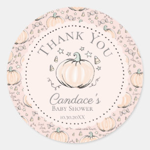 Pink Little Pumpkin Fall Baby Shower Thank You Classic Round Sticker