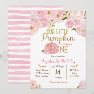 Pink Little Pumpkin Fall Birthday Invitation