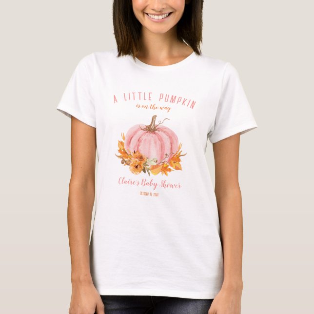 Pink Little Pumpkin Fall Girl Baby Shower T-shirt (Front)