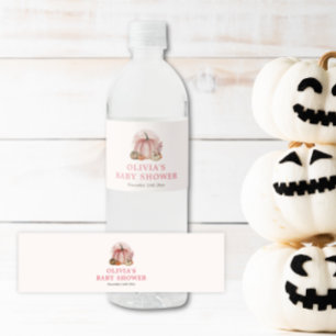Pink Little Pumpkin Fall Girl Baby Shower Water Bottle Label