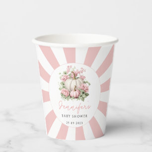 Pink little pumpkin girl baby shower paper cups