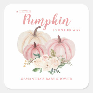 Pink Little Pumpkin Girl Baby Shower Square Sticker