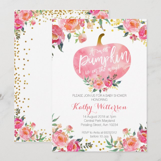 Pink little pumpkin invitation (Front/Back)