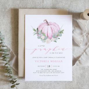 Pink Little Pumpkin It's a Girl Autumn Baby Shower Invitation