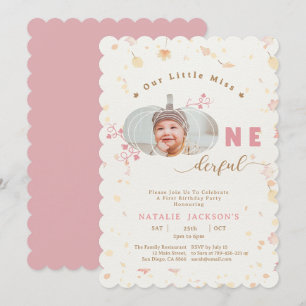 Pink Little Pumpkin Onederful Photo 1st Birthday Invitation