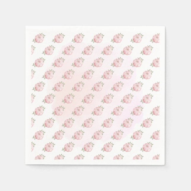 Pink Little Pumpkin Pattern Autumn White Napkin (Front)