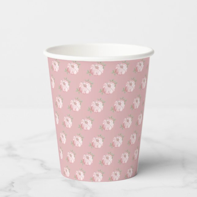 Pink Little Pumpkin Pattern Fall Autumn Paper Cups (Back)