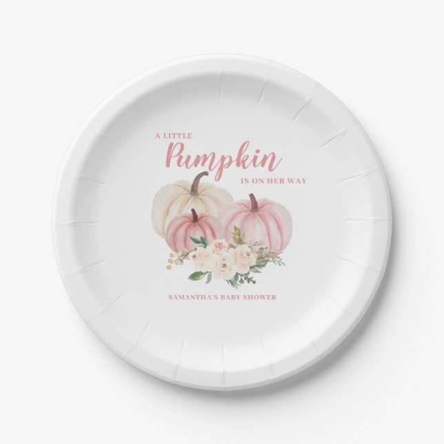 Pink Little Pumpkin Personalised Baby Shower Paper Plate (Front)