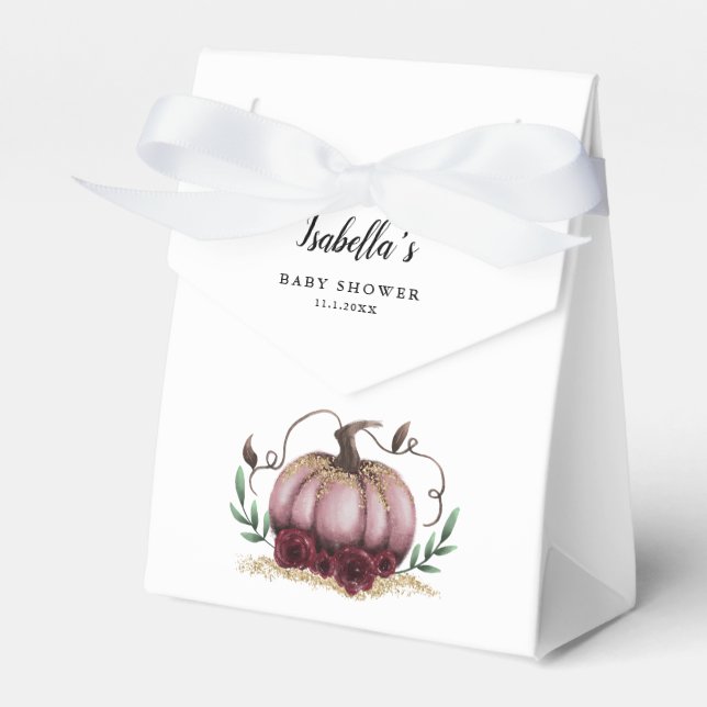 Pink Little Pumpkin Theme Girl Baby Shower Favour Box (Front Side)