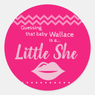Pink "Little She" Gender Reveal Classic Round Sticker
