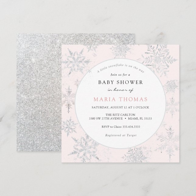 Pink Little Snowflake Baby Shower Invitation (Front/Back)