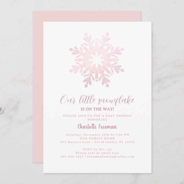 Pink Little Snowflake Baby Shower Invite (Front/Back)