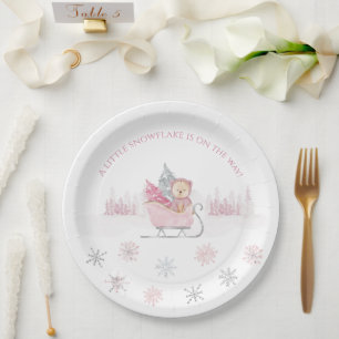 Pink Little Snowflake Baby Shower Paper Plate