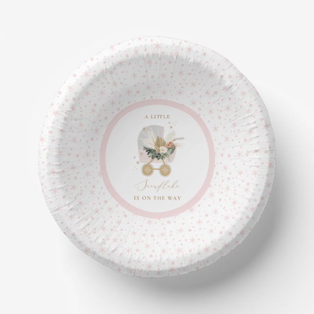 Pink Little Snowflake Baby Shower Paper Plate (Front)