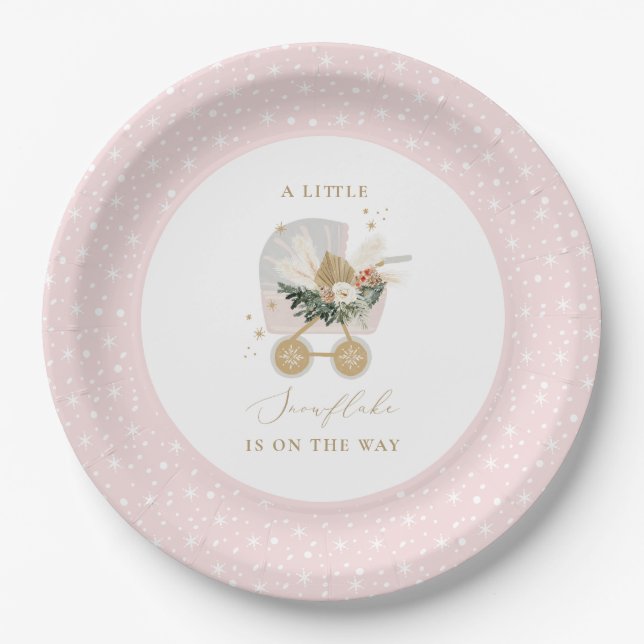 Pink Little Snowflake Baby Shower Paper Plate (Front)