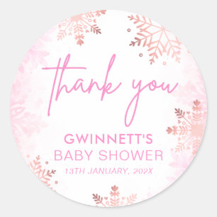 Pink Little Snowflake Girl Baby Shower Classic Round Sticker