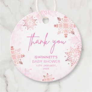 Pink Little Snowflake Girl Baby Shower  Favour Tags