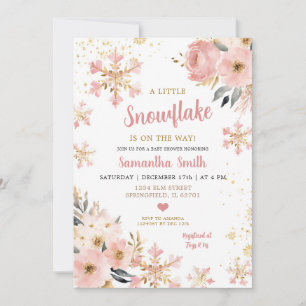 Pink Little Snowflake On The Way Christmas Shower Invitation