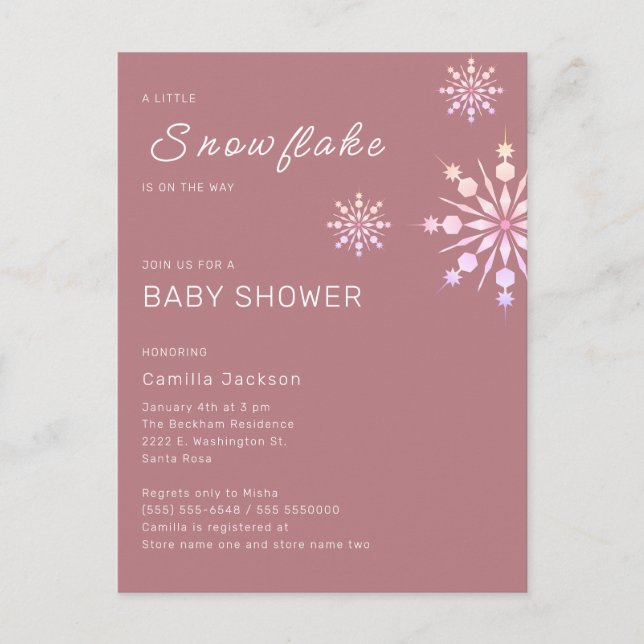 Pink Little Snowflake Winter Baby Shower for Girls Postcard (Front)
