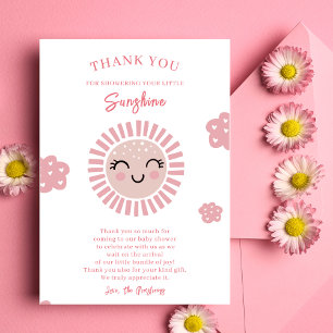 Pink Little Sunshine Girl Baby Shower Thank You Card