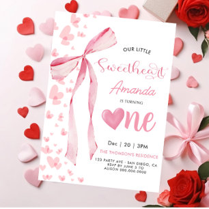 Pink Little Sweetheart Valentine 1st birthday  Invitation