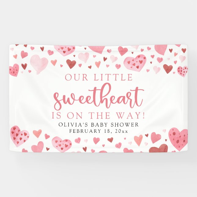 Pink Little Sweetheart Valentine's Day Baby Shower Banner (Horizontal)