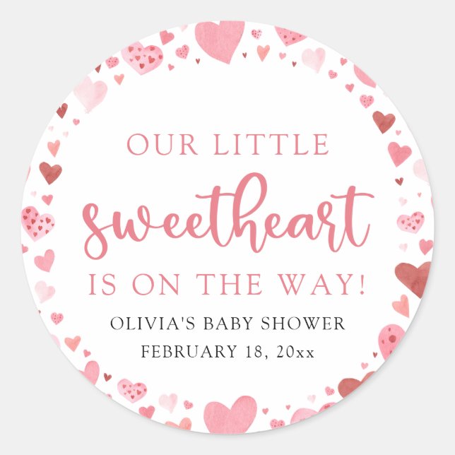 Pink Little Sweetheart Valentine's Day Baby Shower Classic Round Sticker (Front)