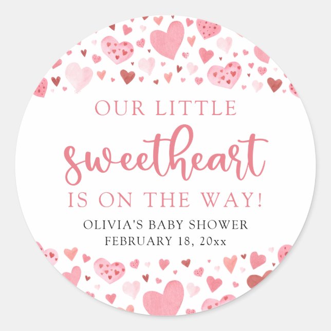 Pink Little Sweetheart Valentine's Day Baby Shower Classic Round Sticker (Front)