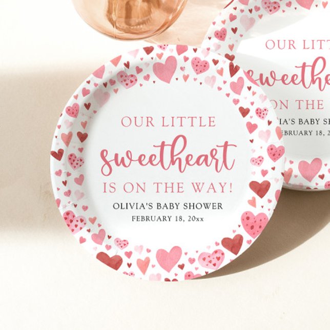 Pink Little Sweetheart Valentine's Day Baby Shower Paper Plate (Creator Uploaded)