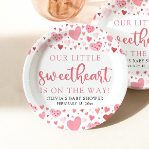 Pink Little Sweetheart Valentine's Day Baby Shower Paper Plate