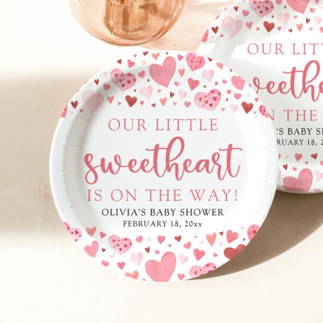 Pink Little Sweetheart Valentine's Day Baby Shower Paper Plate (Creator Uploaded)