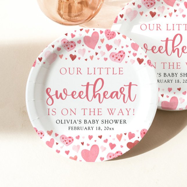 Pink Little Sweetheart Valentine's Day Baby Shower Paper Plate (Creator Uploaded)