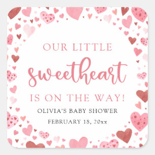 Pink Little Sweetheart Valentine's Day Baby Shower Square Sticker