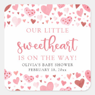 Pink Little Sweetheart Valentine's Day Baby Shower Square Sticker
